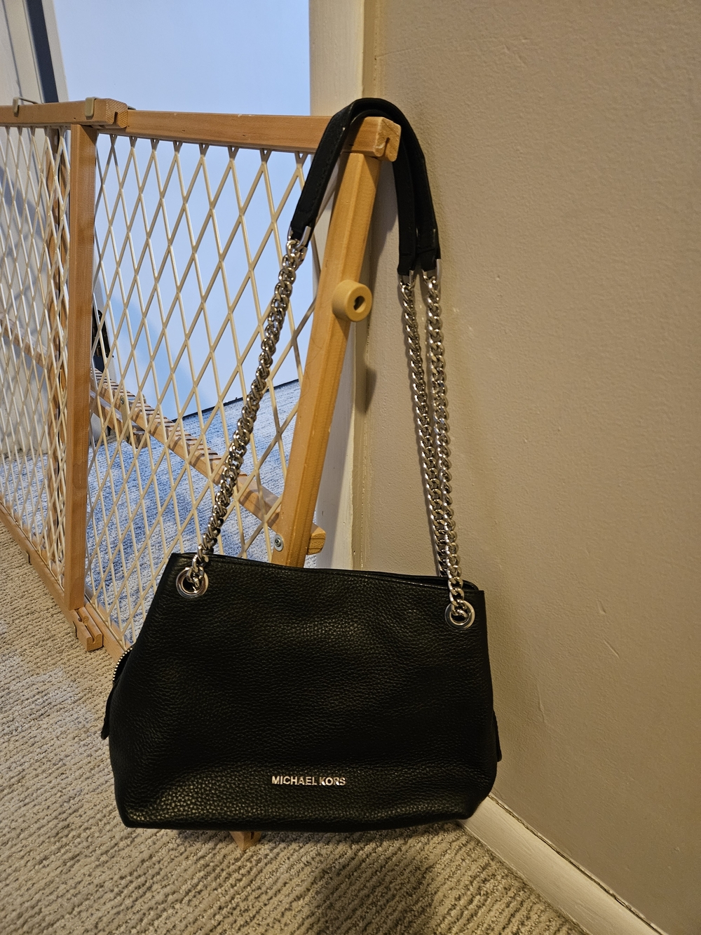 Michael Kors Black Leather Shoulder Bag with Chain Strap